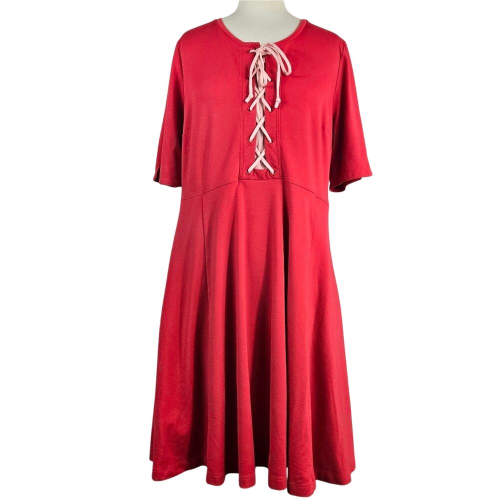 Anthropologie Maeve Red Lace Up Dress Jersey Knit Size Large